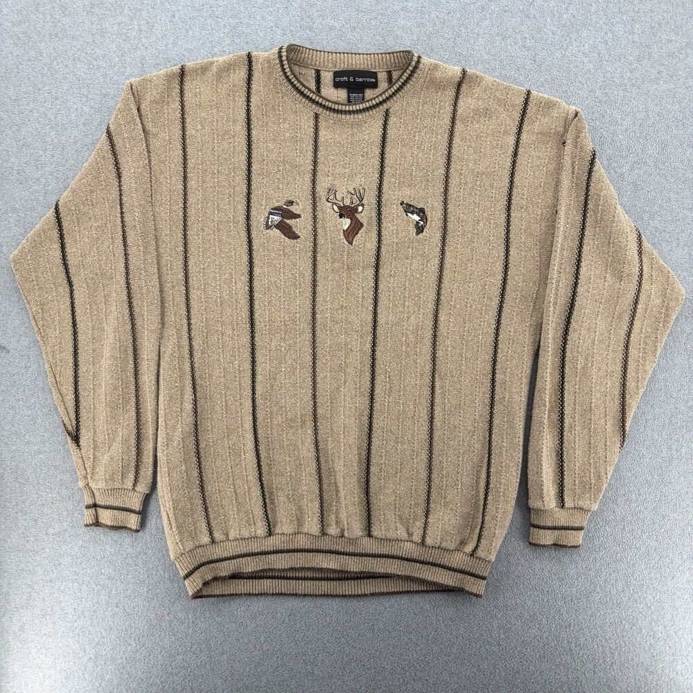 Vintage Croft & Barrow Mens XL Tall Sweater Hunting Deer Duck Fish Made USA